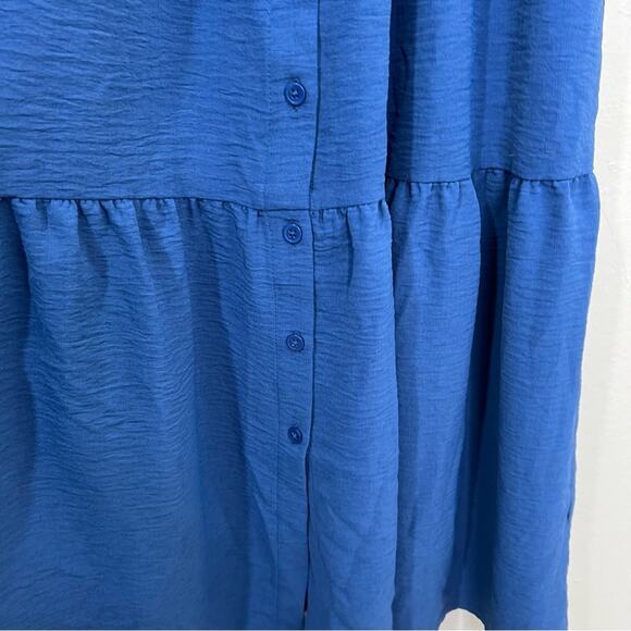 Maggy London Blue Ruffle Sleeve Scoop Neck Tiered Easy Shirtdress Midi Size 8 - Picture 8 of 16